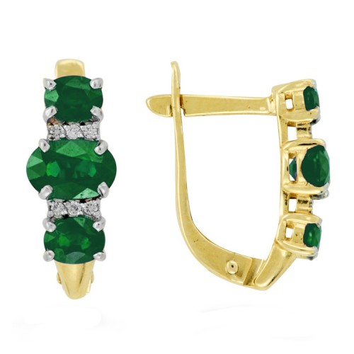 Серьги классические из желтого золота с изумрудом