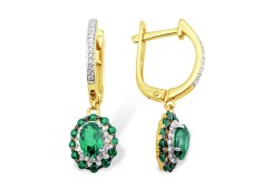 Серьги висячие из желтого золота с изумрудом