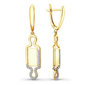 Серьги висячие из желтого золота с фианитом