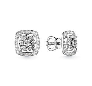 Серьги пусеты (гвоздики) из белого золота с бриллиантом