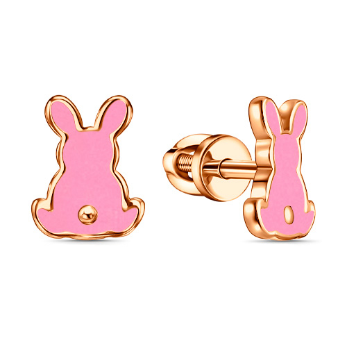 Серебряные cерьги пусеты (гвоздики) с позолотой с эмалью