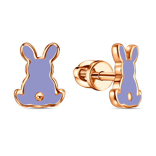 Серебряные cерьги пусеты (гвоздики) с позолотой с эмалью