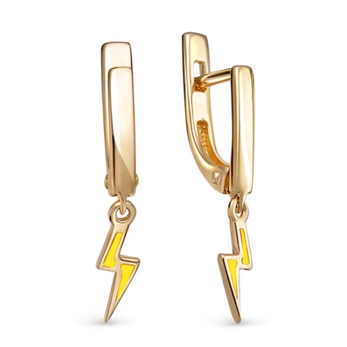 Серебряные cерьги висячие с позолотой с эмалью