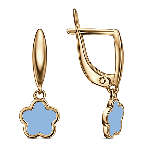 Серебряные cерьги висячие с позолотой с эмалью