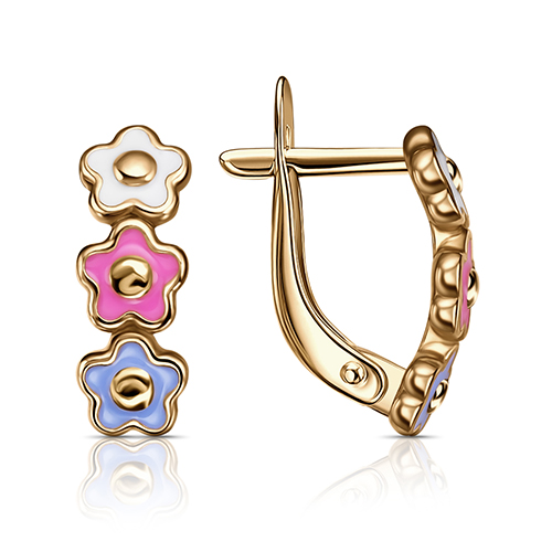 Серебряные cерьги классические с позолотой с эмалью