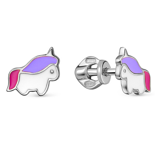 Серебряные cерьги пусеты (гвоздики) с эмалью