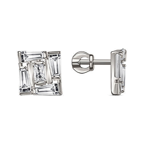 Серебряные cерьги пусеты (гвоздики) с фианитом