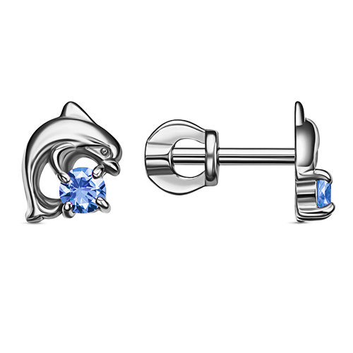 Серебряные cерьги пусеты (гвоздики) с фианитом