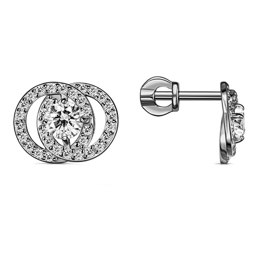 Серебряные cерьги пусеты (гвоздики) с фианитом