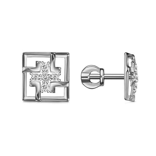 Серебряные cерьги пусеты (гвоздики) с фианитом