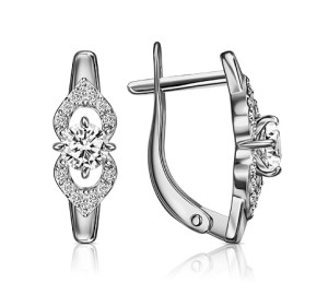 Серебряные cерьги классические с фианитом