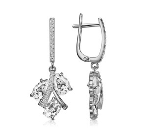 Серебряные cерьги висячие с фианитом