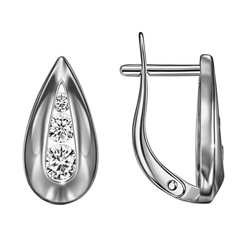 Серебряные cерьги классические с фианитом