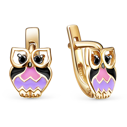 Серебряные cерьги классические с позолотой с эмалью