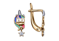 Серебряные cерьги висячие с позолотой с эмалью