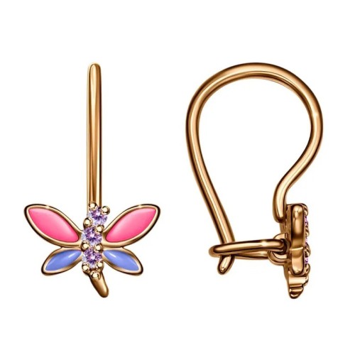 Серебряные cерьги классические с позолотой с эмалью