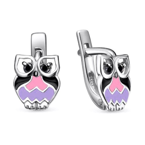 Серебряные cерьги классические с эмалью