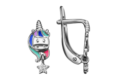 Серебряные cерьги классические с эмалью