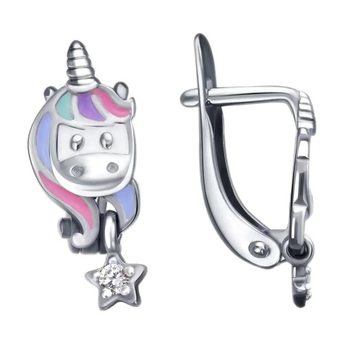 Серебряные cерьги классические с эмалью