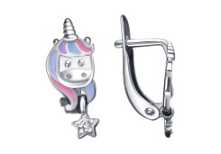 Серебряные cерьги классические с эмалью