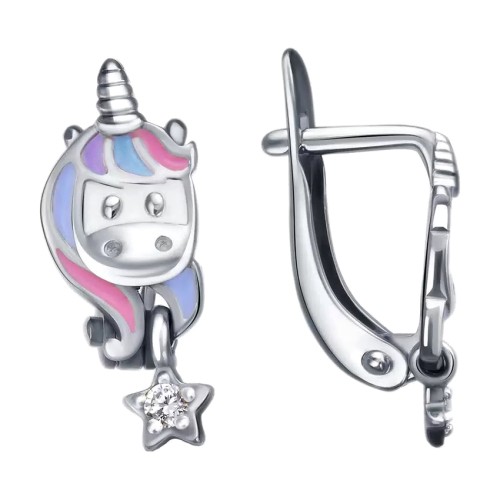 Серебряные cерьги классические с эмалью