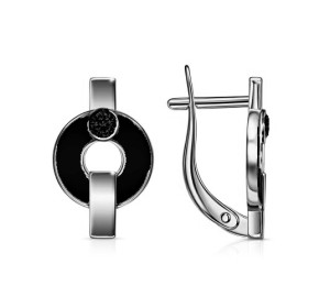 Серебряные cерьги классические с эмалью