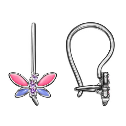 Серебряные cерьги классические с эмалью