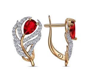 Серебряные cерьги классические с позолотой с фианитом