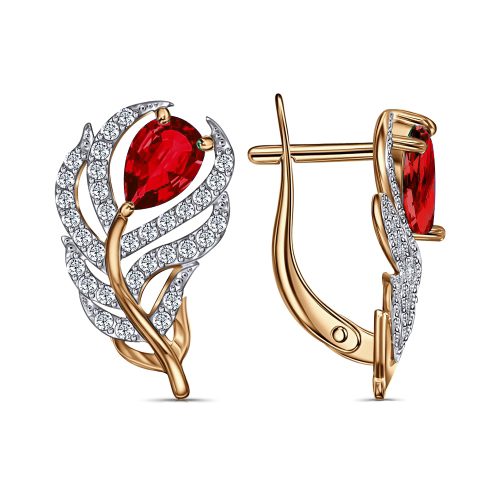 Серебряные cерьги классические с позолотой с фианитом