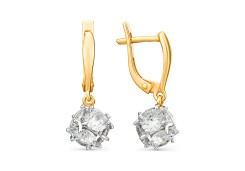 Серебряные cерьги висячие с позолотой с фианитом