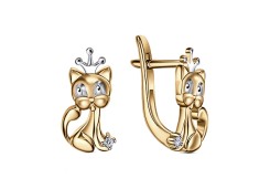 Серебряные cерьги классические с позолотой с фианитом