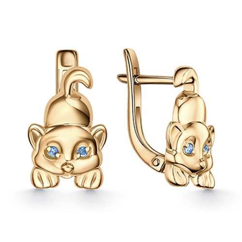 Серебряные cерьги классические с позолотой с фианитом