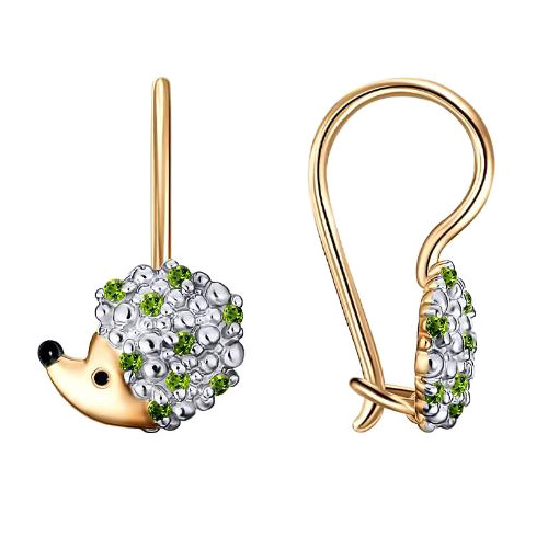 Серебряные cерьги классические с позолотой с фианитом