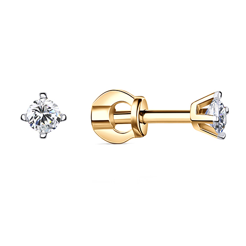 Серебряные cерьги пусеты (гвоздики) с позолотой с фианитом