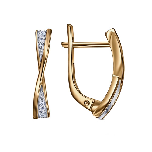 Серебряные cерьги классические с позолотой с фианитом