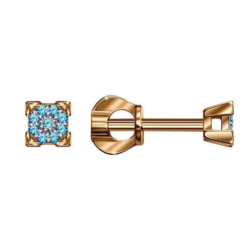 Серебряные cерьги пусеты (гвоздики) с позолотой с фианитом