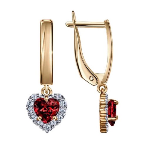 Серебряные cерьги висячие с позолотой с фианитом