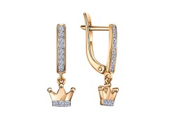 Серебряные cерьги висячие с позолотой с фианитом