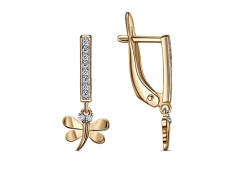 Серебряные cерьги висячие с позолотой с фианитом
