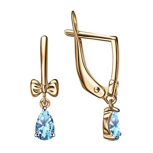 Серебряные cерьги висячие с позолотой с фианитом