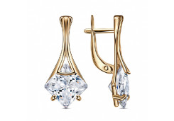 Серебряные cерьги классические с позолотой с фианитом