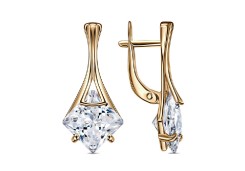 Серебряные cерьги классические с позолотой с фианитом
