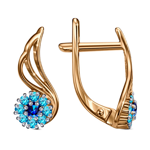 Серебряные cерьги классические с позолотой с фианитом