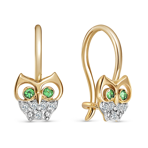 Серебряные cерьги классические с позолотой с фианитом