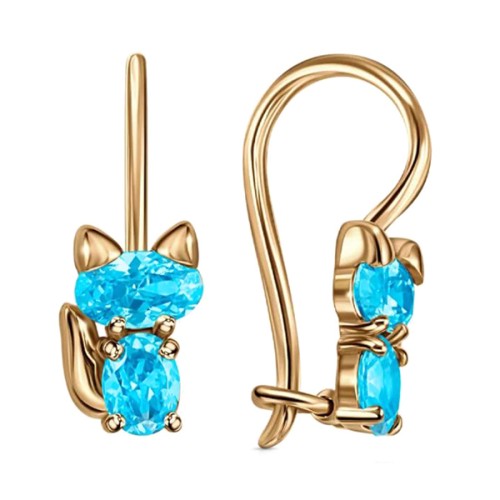 Серебряные cерьги классические с позолотой с фианитом