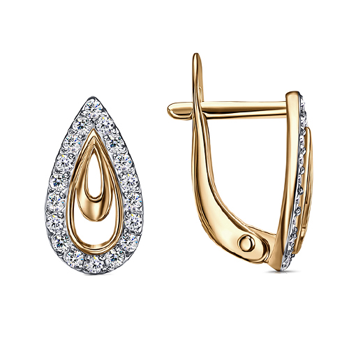 Серебряные cерьги классические с позолотой с фианитом