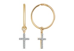 Серебряные cерьги конго с позолотой с фианитом