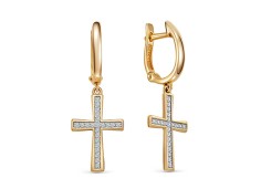 Серебряные cерьги висячие с позолотой с фианитом