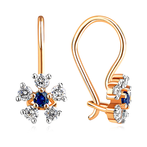 Серебряные cерьги классические с позолотой с фианитом