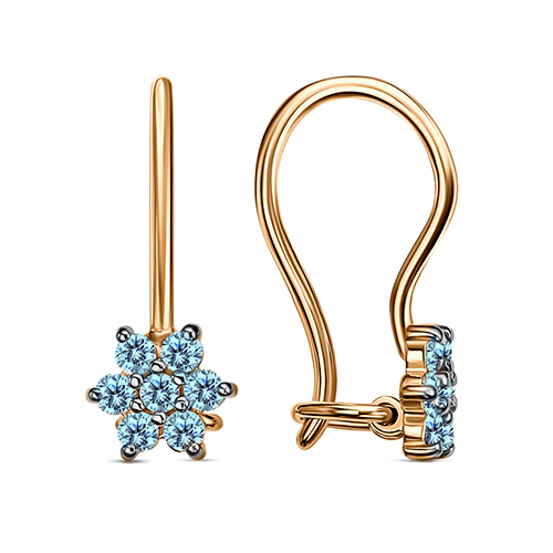 Серебряные cерьги классические с позолотой с фианитом